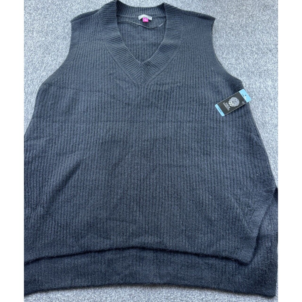 Vince Camuto Vest Women's Large Black‎ Shaker V-Neck High-Low Hem New